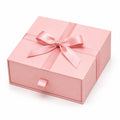 Geschenkbox 20 x 20 x 8 cm Rosa Karton mit Satinband und Schublade