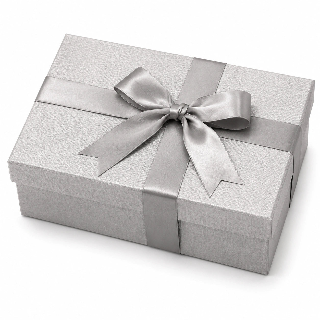 Geschenkbox 25 x 18 x 8 cm aus Karton in Silber mit Satinband - rechteckige Geschenkverpackung