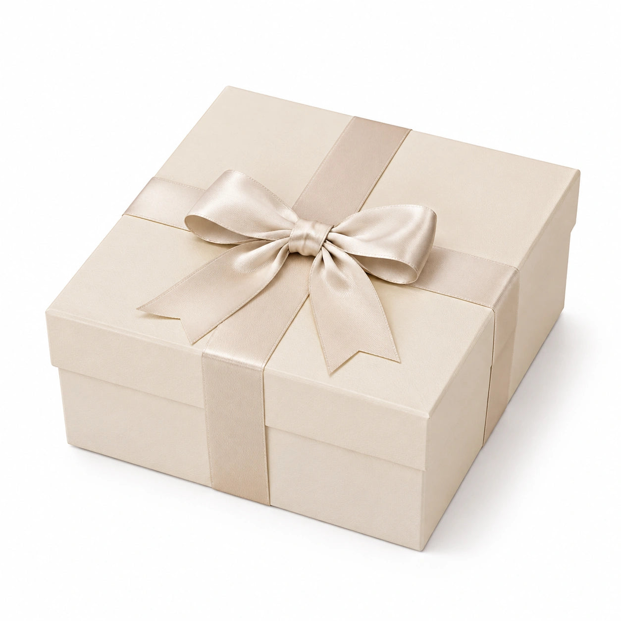 Geschenkbox 20 x 20 x 10 cm aus Karton in Creme mit Satinband und Schleife