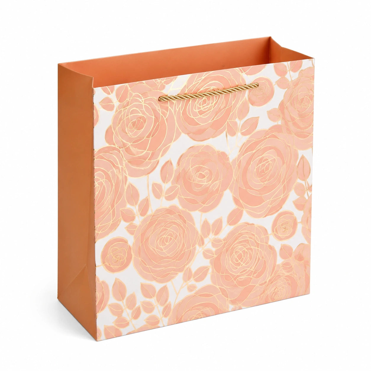 Geschenktüte 32 x 12 x 26 cm aus Papier in Rosa Weiß mit Blumenmuster und Kordelgriffen
