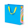 Geschenktüte 30 x 12 x 25 cm aus Papier in Blau mit Textilgriffen und grafischem Muster