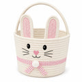 Aufbewahrungskorb 30 cm Textilgeflecht Creme Rosa mit Hasenmotiv und Henkel