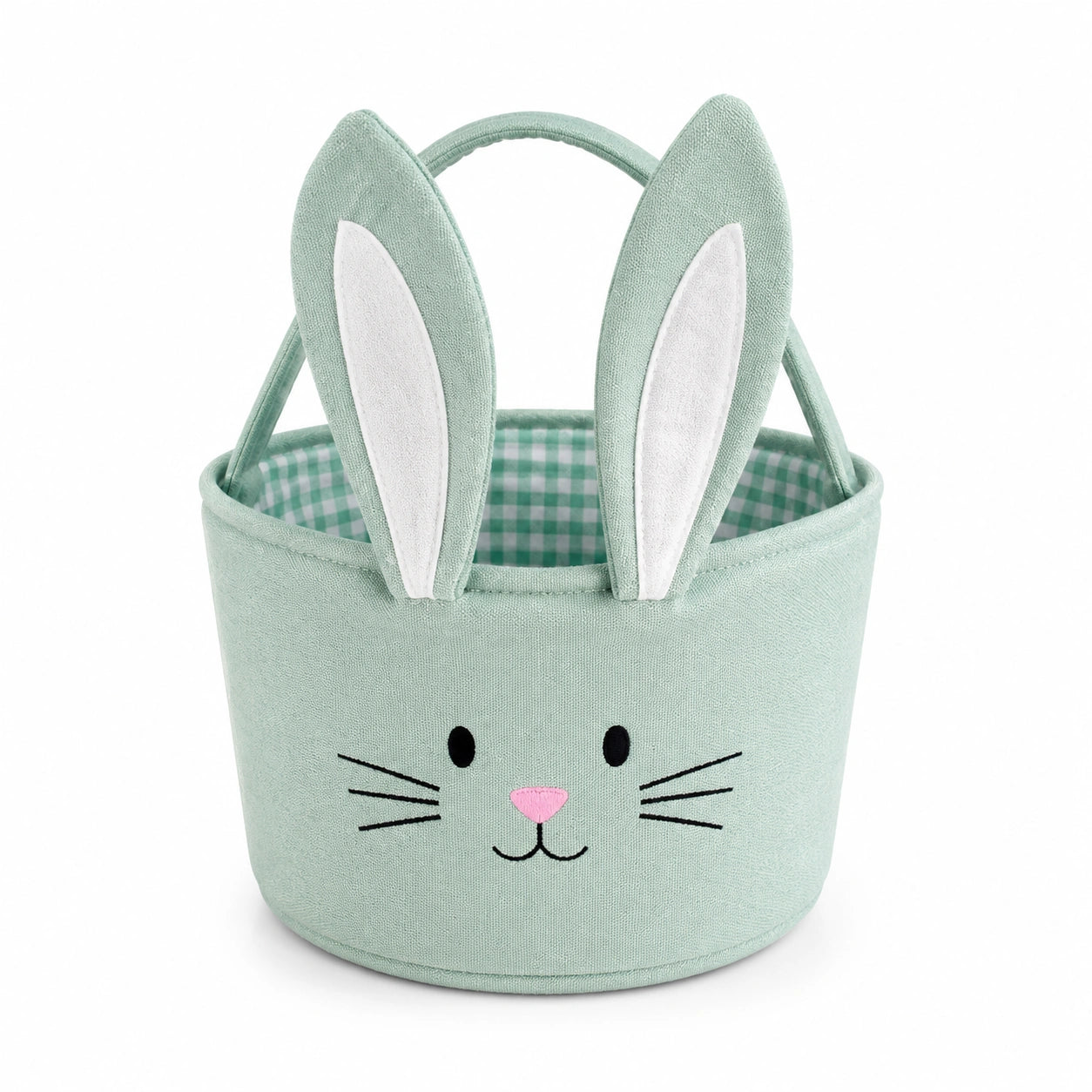 Aufbewahrungskorb 25 cm Textil Mintgrün mit Hasenmotiv und Tragegriffen