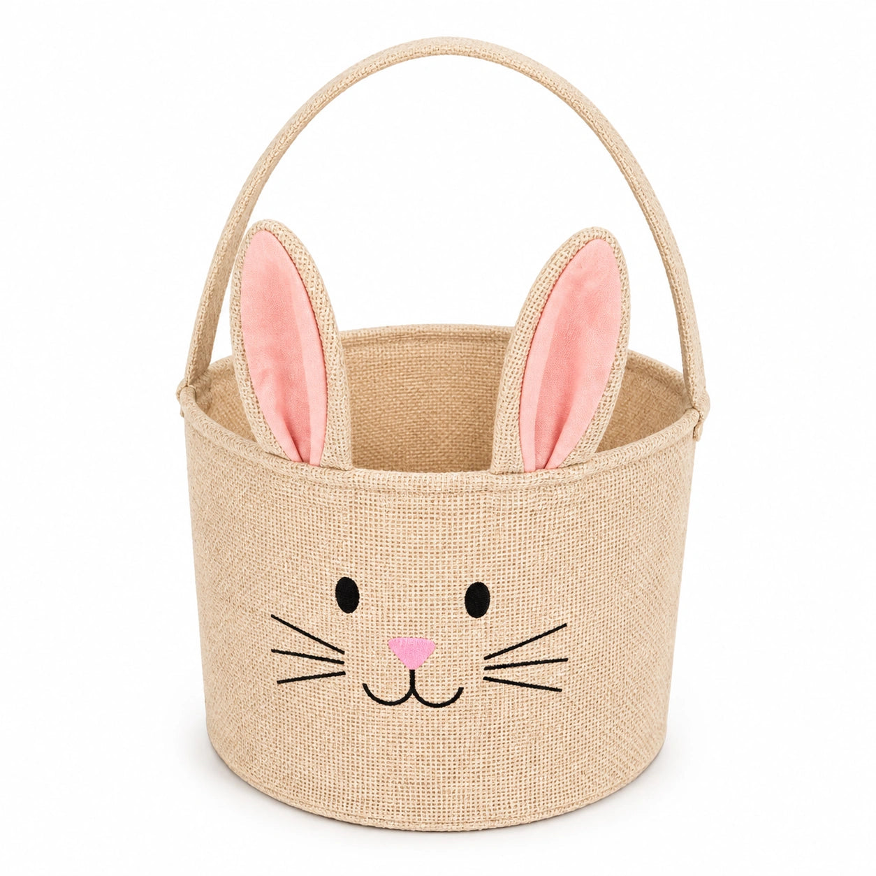 Runder Osterkorb 25 cm aus beigem Textilgewebe mit Hasendesign