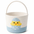 Aufbewahrungskorb 30 cm Baumwollkordel Weiß/Hellblau mit Henkel Kükenmotiv für Kinderzimmer