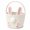 Aufbewahrungskorb 30 cm aus Baumwollseil in Creme Rosa mit Hasenmotiv und Henkel