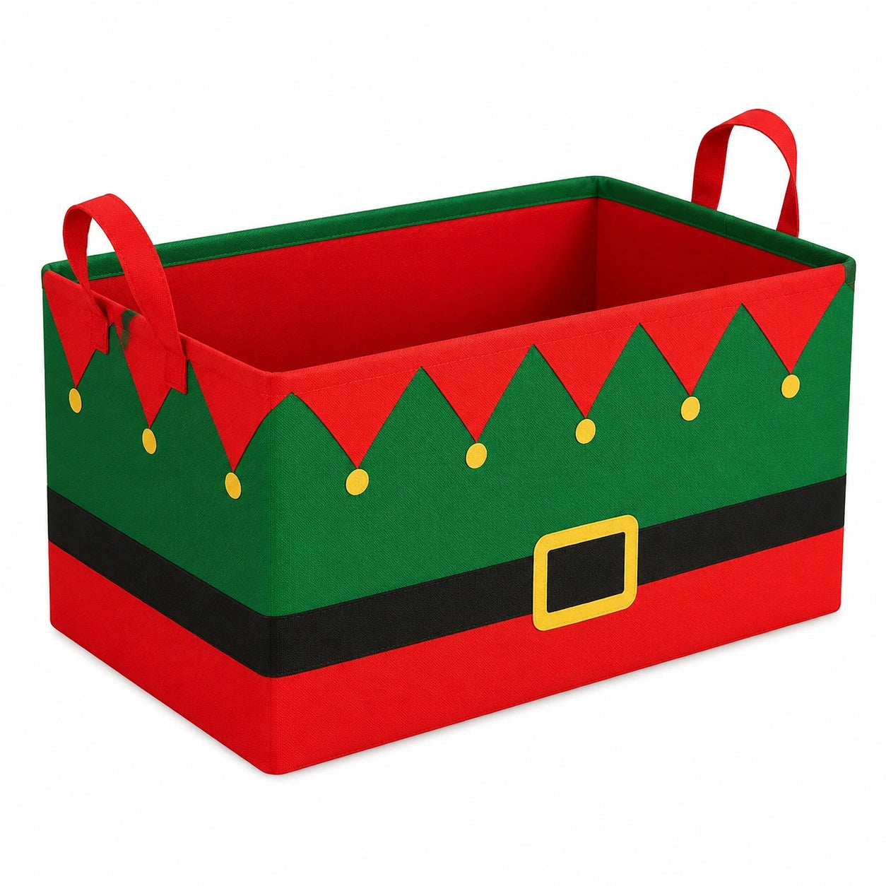 Aufbewahrungsbox 38 x 28 x 25 cm aus Textilgewebe Rot Grün mit Tragegriffen im Wichtelstil