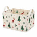 Aufbewahrungskorb 40 x 30 x 25 cm Baumwollstoff Creme mit Weihnachtsmotiv faltbar