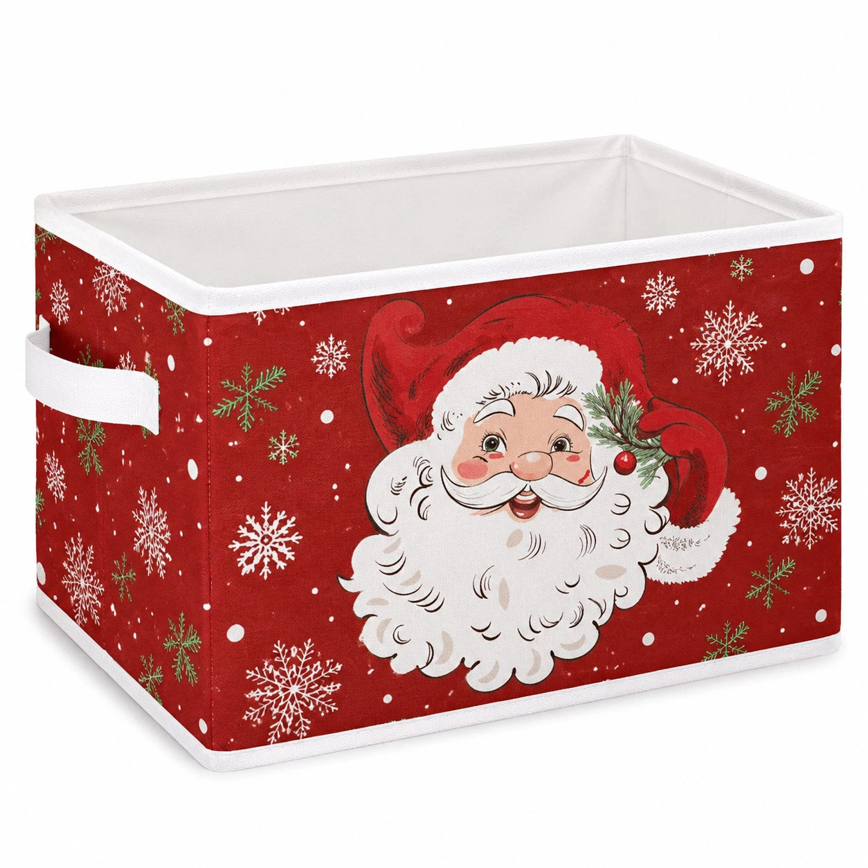 Aufbewahrungsbox 33 x 33 x 33 cm aus Stoff Rot Weiß mit Griffen faltbar Weihnachtsmotiv