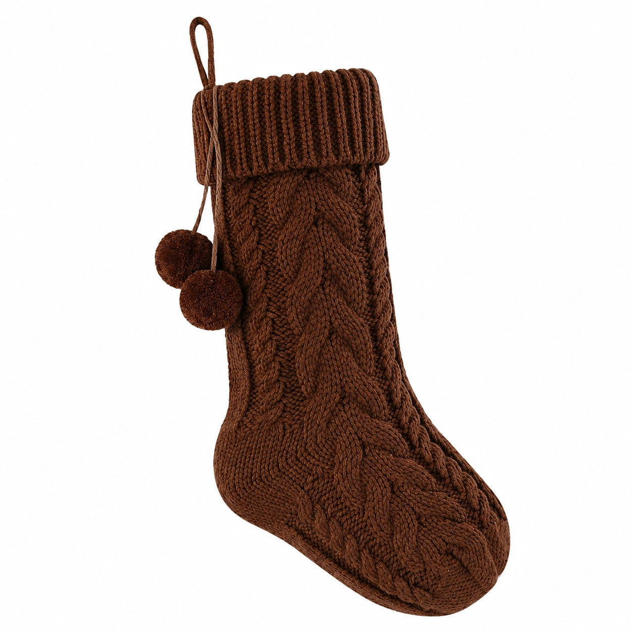 Strick Nikolausstiefel 45 cm Braun mit Zopfmuster zum Aufhängen