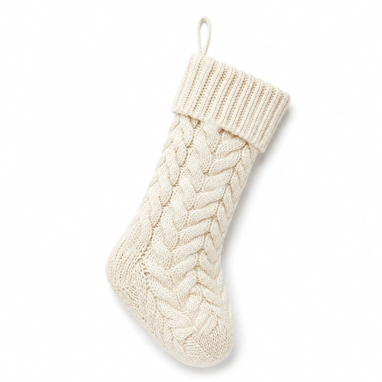 Dekostiefel 45 cm aus Textil in Creme mit Zopfmuster und Aufhängeschlaufe