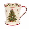 Keramiktasse 0.40 L Creme Rot mit Weihnachtsbaum-Motiv für Heißgetränke