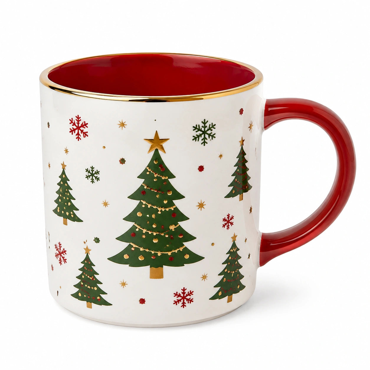 Keramiktasse 350 ml Weiß Rot mit Weihnachtsbaum Motiv 8.5 x 10 cm Weihnachtsstil