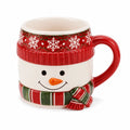 Keramiktasse 400 ml Rot Weiß Grün mit Schneemannmotiv für Heißgetränke im Weihnachtsstil