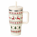 Trinkbecher 0.50 L Keramik Creme mit Deckel und Trinkhalm im Weihnachtsstil