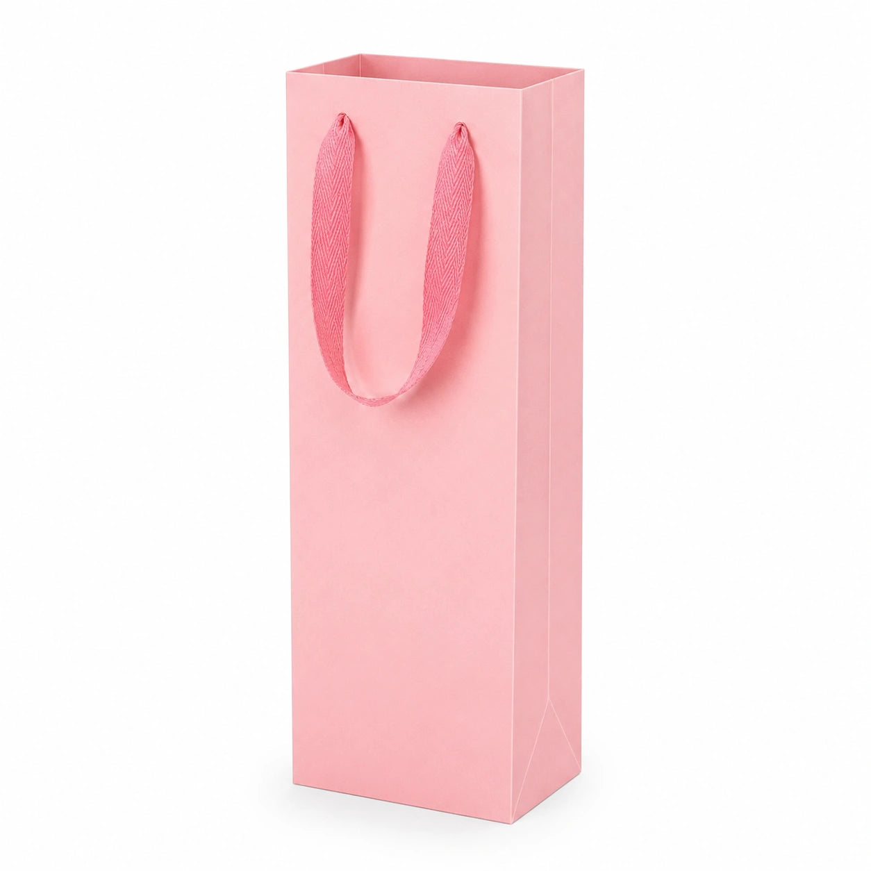 Geschenktüte 12 x 9 x 35 cm aus Papier Rosa mit Textilgriffen für Flaschen