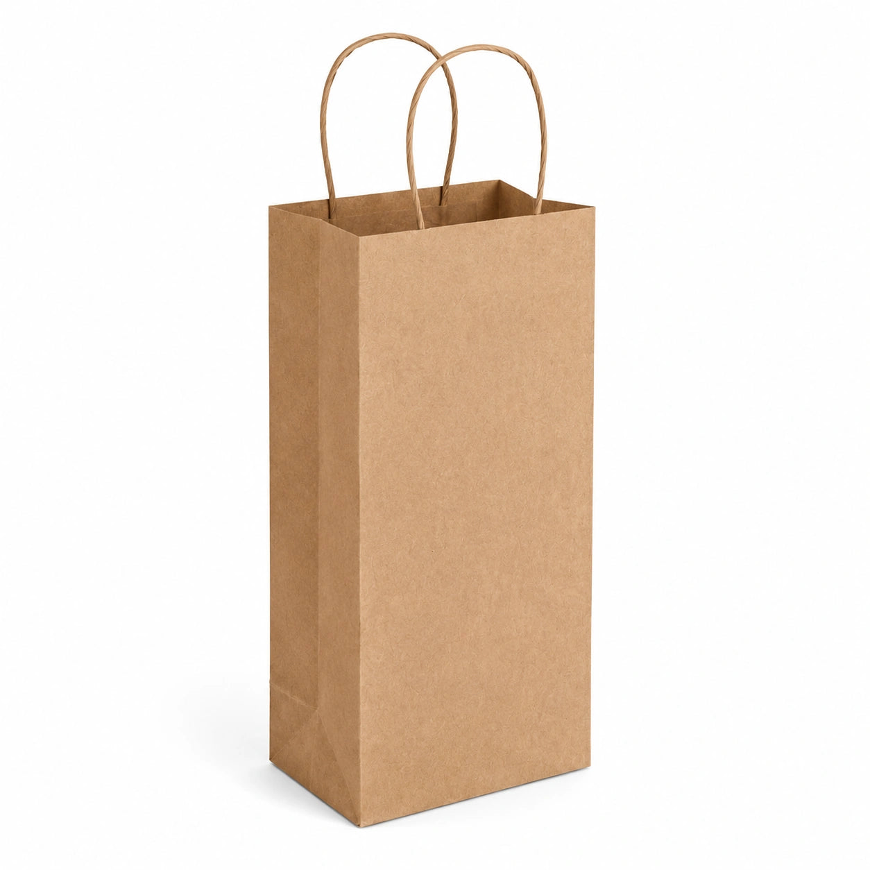 Flaschentasche 12 x 9 x 36 cm aus Kraftpapier Braun mit Papierkordelgriffen
