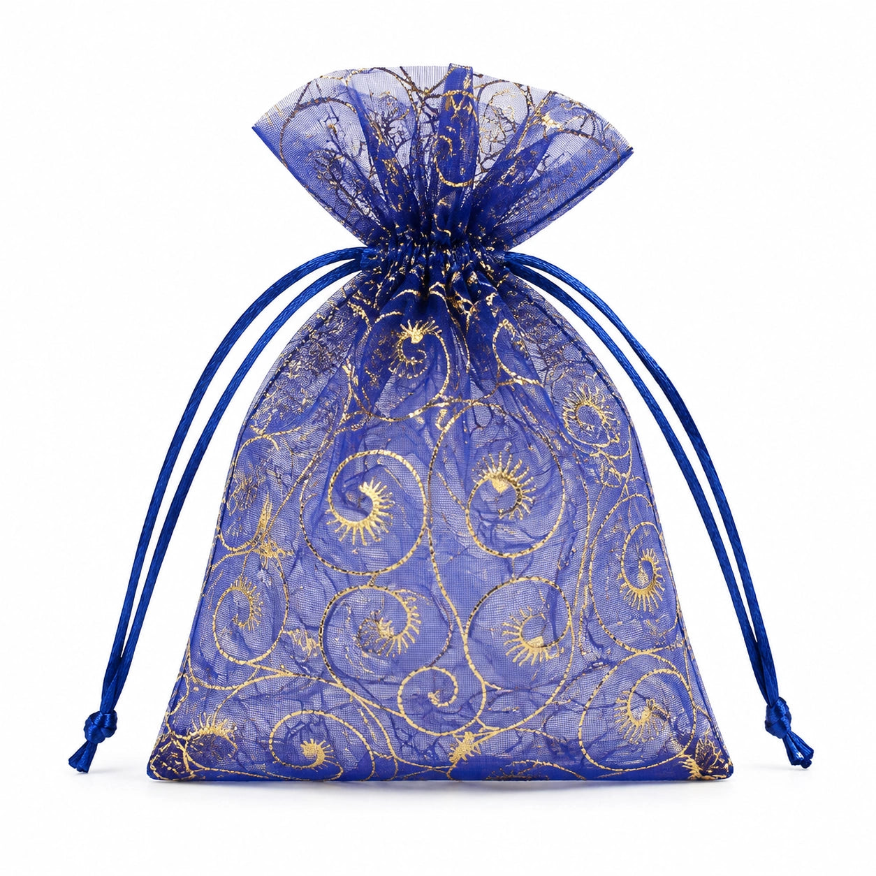 Organzabeutel 15 x 20 cm Blau Gold mit Zugband für Schmuckaufbewahrung