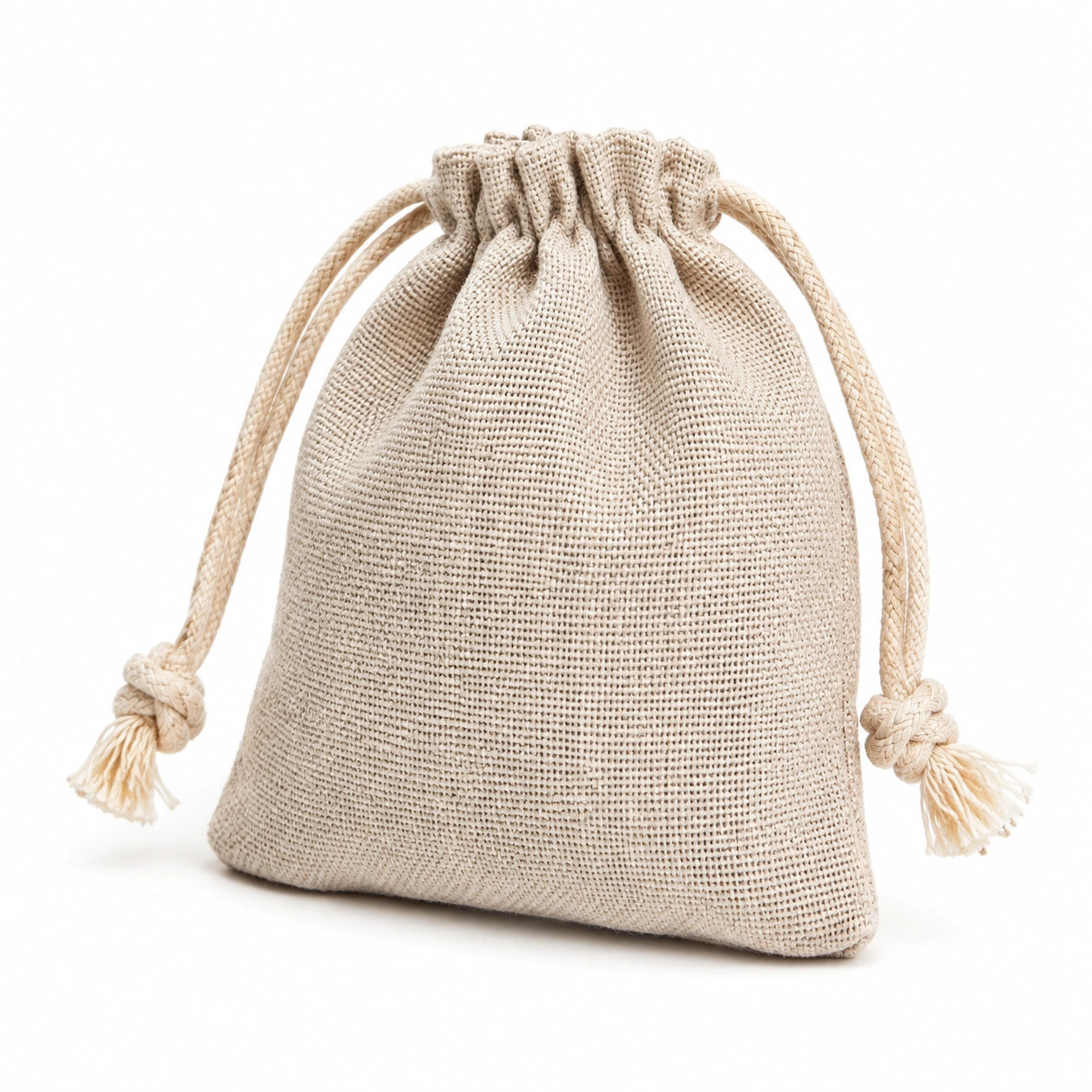 Zugbeutel 15 x 20 cm aus Textil in Beige mit Kordelverschluss zur Aufbewahrung