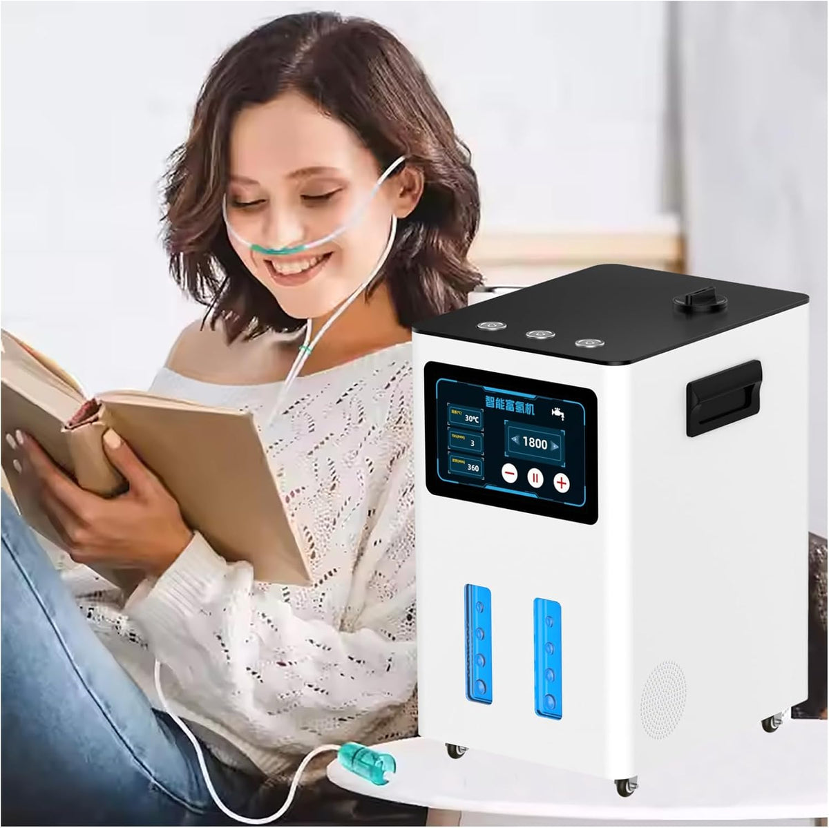 FXNFXLA Powerstation, Weiß, Wasserstoff-Inhalationsgerät Mit DREI Ausgängen, 3000 Ml/Min H2-Inhalator, SPE Pem-Wasserionisierer