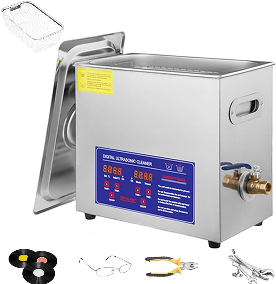WSGDSG Waschmaschine, 10 L, Silber, Ultraschall-Reinigungsgerät mit Heizung und Timer, Ultraschall- aus Edelstahl für Laborwerkzeuge