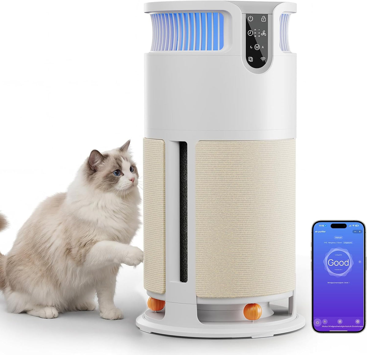 JUMMICO Dunstabzugshaube, 100m, 350m, Weiß, Haustier-spezifischer Luftreiniger - Air Purifier ², abnehmbares Kratzbrett + 3 Bälle