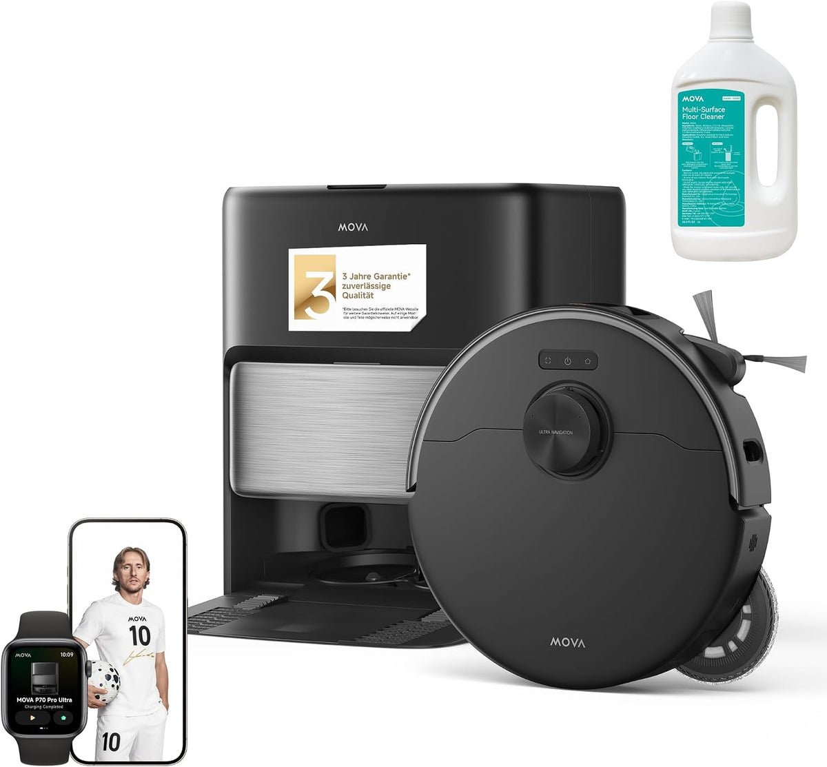 MOVA Saugroboter, Schwarz, P70 Pro Ultra Saug- & Wischroboter, 30.000Pa Saugkraft, 260U/min Wischmotor, 12N Bodendruck