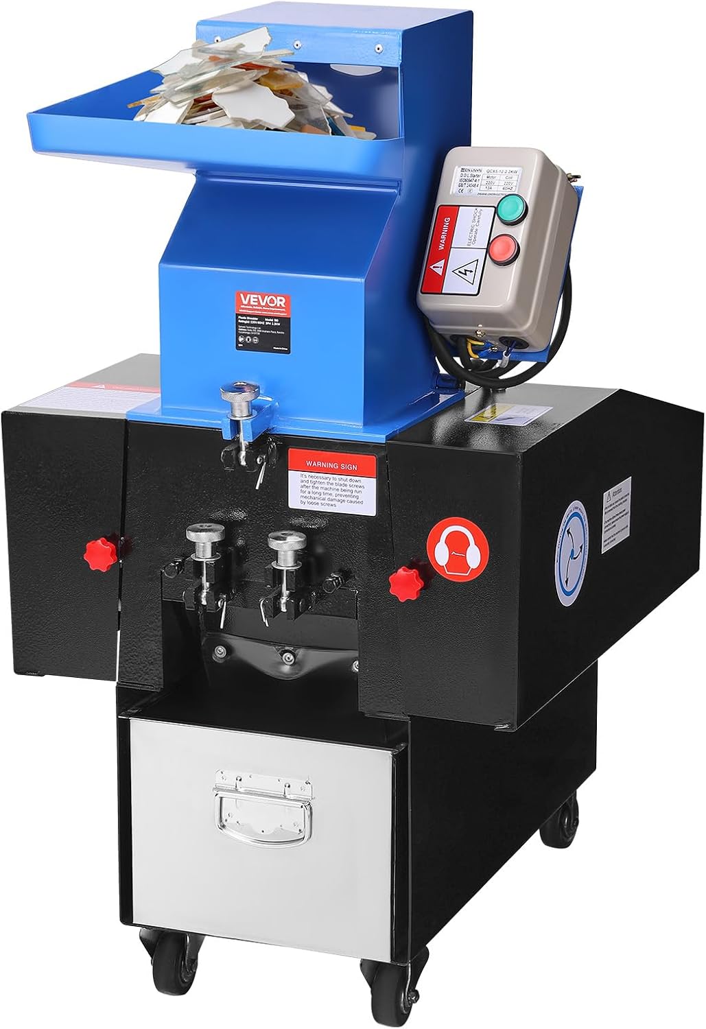 VEVOR Aktenvernichter, 2,2 kW, 150 kg, 6 mm, 380 V, Schwarz, Kunststoff-Schredder-Zerkleinerer, Granulator für Kunststoff