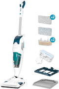 Rowenta Dampfreiniger, Weiß/Blau, Boden Clean & Steam Revolution, 2 in 1 Reingung Saugen und Dampfen, Diffusor für ätherische Öle