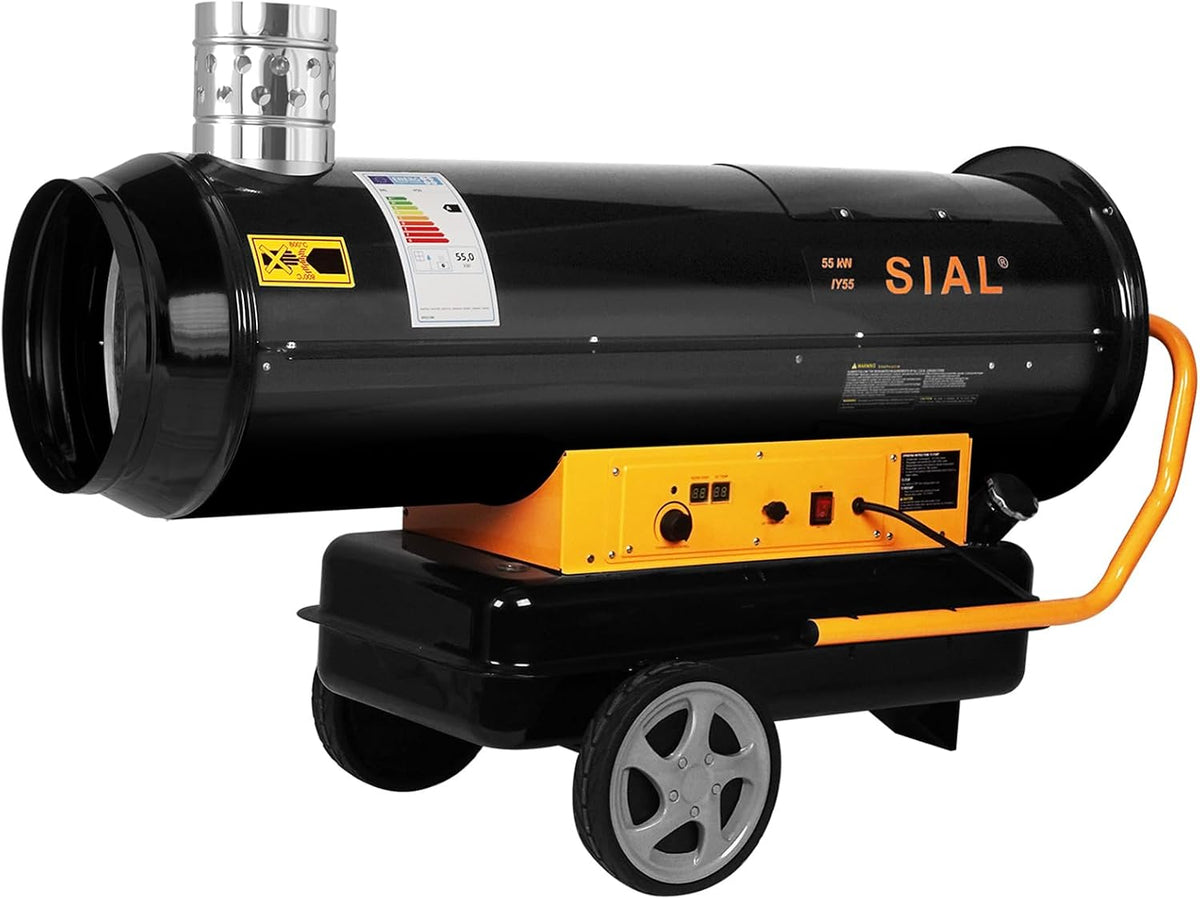 SIAL Ölheizungen, 2500 m, 55 kW, 51 L, Silber, Indirekte Ölheizer Heizkanone Diesel Bauheizer Bautrockner