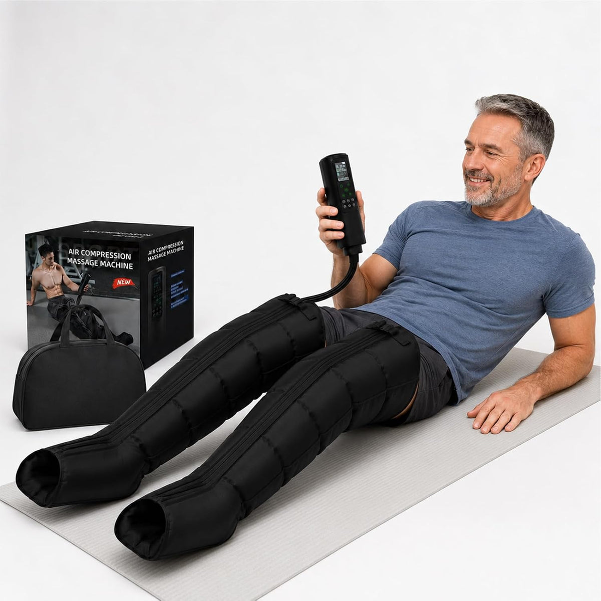 JIMINHUIXIN Fußmassagegeräte, Schwarz, Beinmassagegerät für Füße und Waden, Luftkompression Massage, Lymphdrainage Gerät 6 Kammern