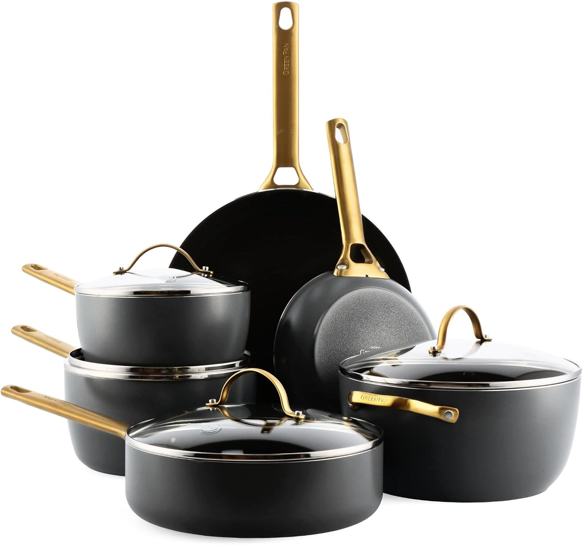 GreenPan Backofen, Schwarz, Reserve Harteloxiertes Gesundes Keramische, 10 Teile, Inklusive Bratpfannen Sautierpfanne und Kochtopf