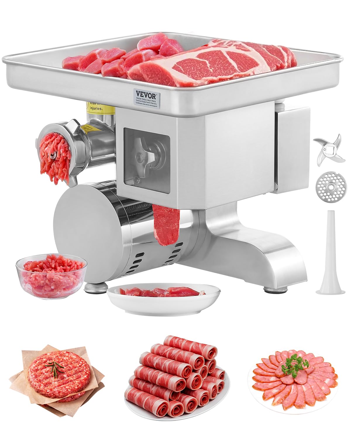 VEVOR Fleischwölfe, 5 kg, 5 mm, Silber, /Min elektrischer Fleischwolf Wurstfüller mit Klinge &, Zerkleinern und Würfeln