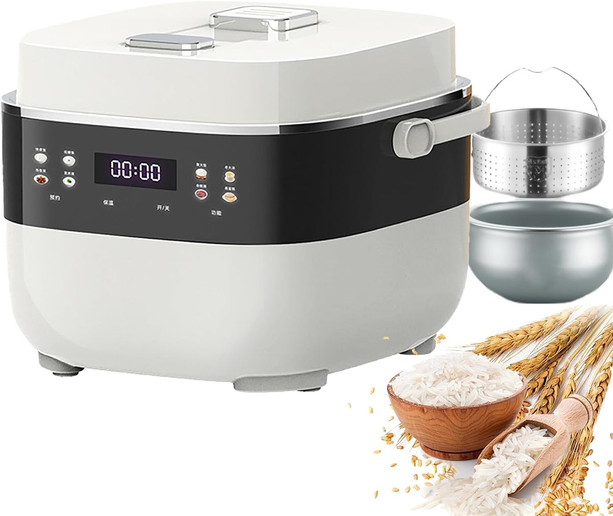 Reiskocher, 3 L, Schwarz, Digitaler, Keramikeinsatz, 8-in-1 Multikocher mit Dampfgarer, 24-Stunden-Timer und schnelles Kochen für gesunde Mahlzeiten