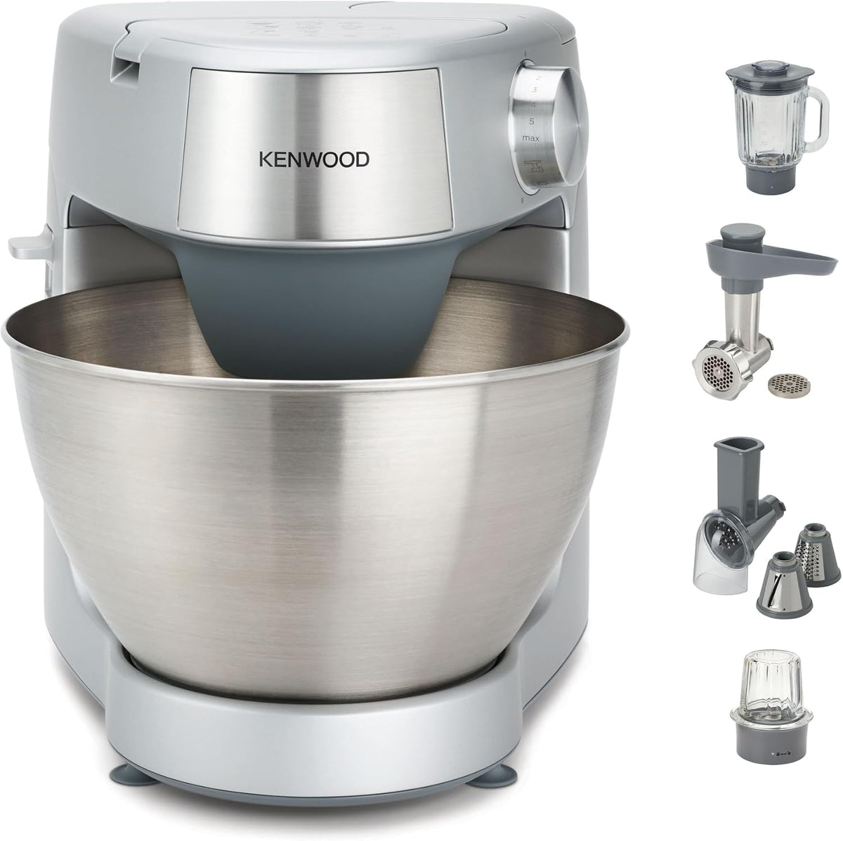 Kenwood Knet- & Rührmaschinen, 4,3 L, Silber, KHC29A.X0SI Prospero+ Küchenmaschine mit Edelstahlschüssel, Set mit 12 Zubehörteilen
