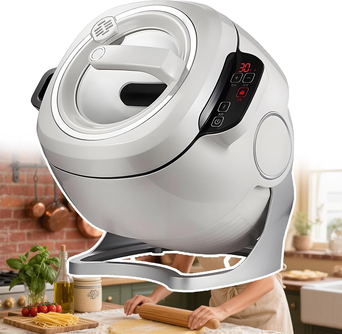 forplubossmmp Universalzerkleinerer, 1000 W, Schwarz, 1000-W-Trommel-Küchenmaschine, 6-Liter-Automatik-Pfannenrührer Mit Touch-Bedienfeld