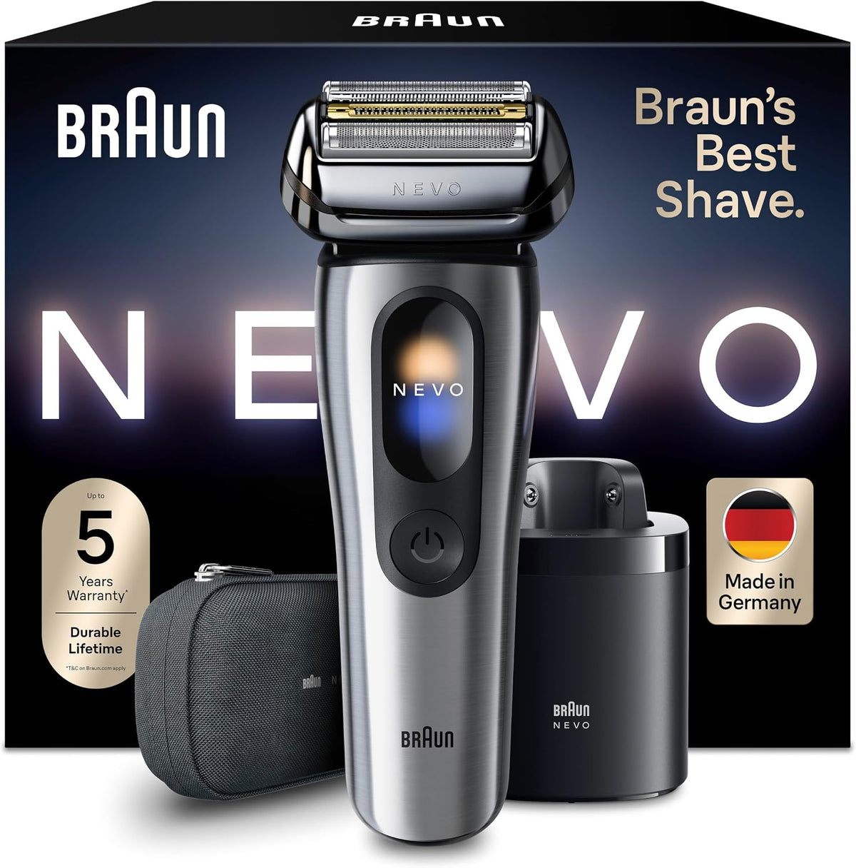 Braun Elektrorasierer, Braun/Silber, NEVO Rasierer Herren Elektrisch, NEVO11005C, Silber, mit AeroTouch-Technologie für Eine Rasur Ohne Kompromisse