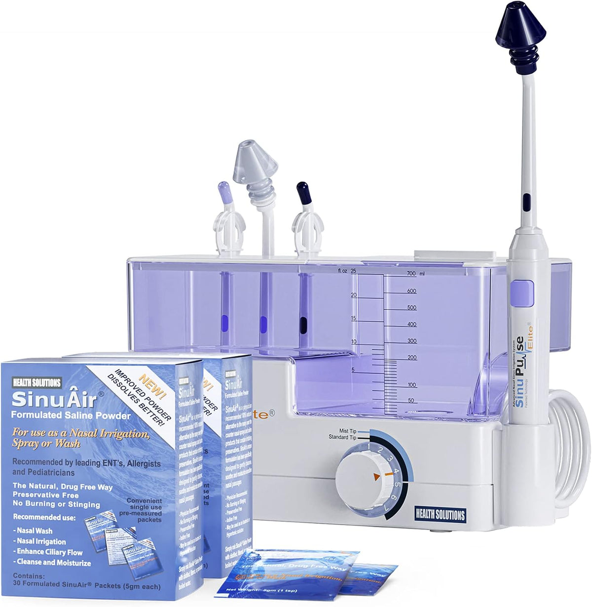 SINU PULSE ELITE Nasensprays, Schwarz, Nasenspülung Spülsystem mit 90 Zusätzlichen Air-Salz Paketen