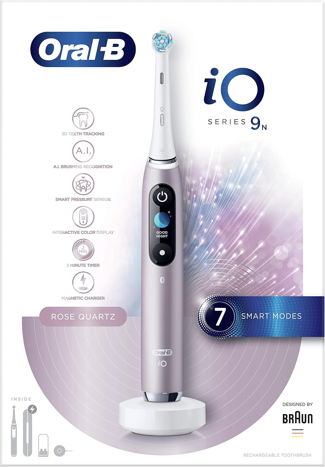 Oral-B Rotierend, Braun/Rosa, Braun iO 9n Elektrische Zahnbürste, Rosa, 1 Stück