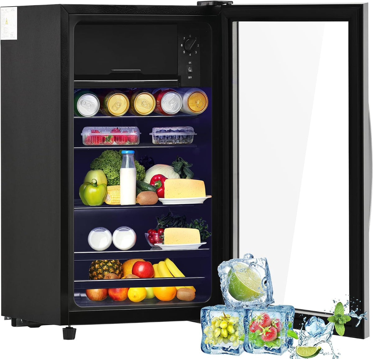 Merax Gefrierschrank, 76 L, 70 L, Schwarz, Kühlschrank Mini, Freistehend Getränkekühler mit -Kühlschrank + 6 L-, Verstellbare Einlegeböden