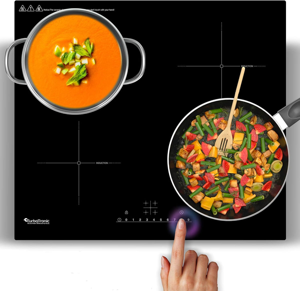 TurboTronic By Z-LINE Kochfeld, 59x52 cm, 60 cm, Schwarz, /Induktions / / Induktionskochplatte autark/, 4 Zonen