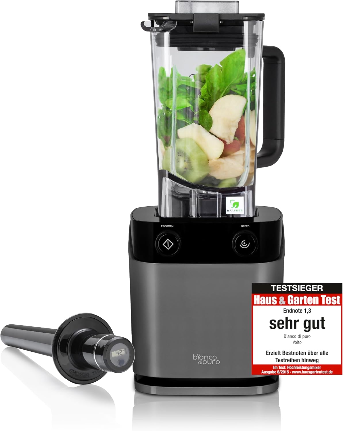 bianco di puro Standmixer, 1,5 Liter, Weiß, Hochleistungsmixer Volto N Smoothie Maker 8 Mixprogramme