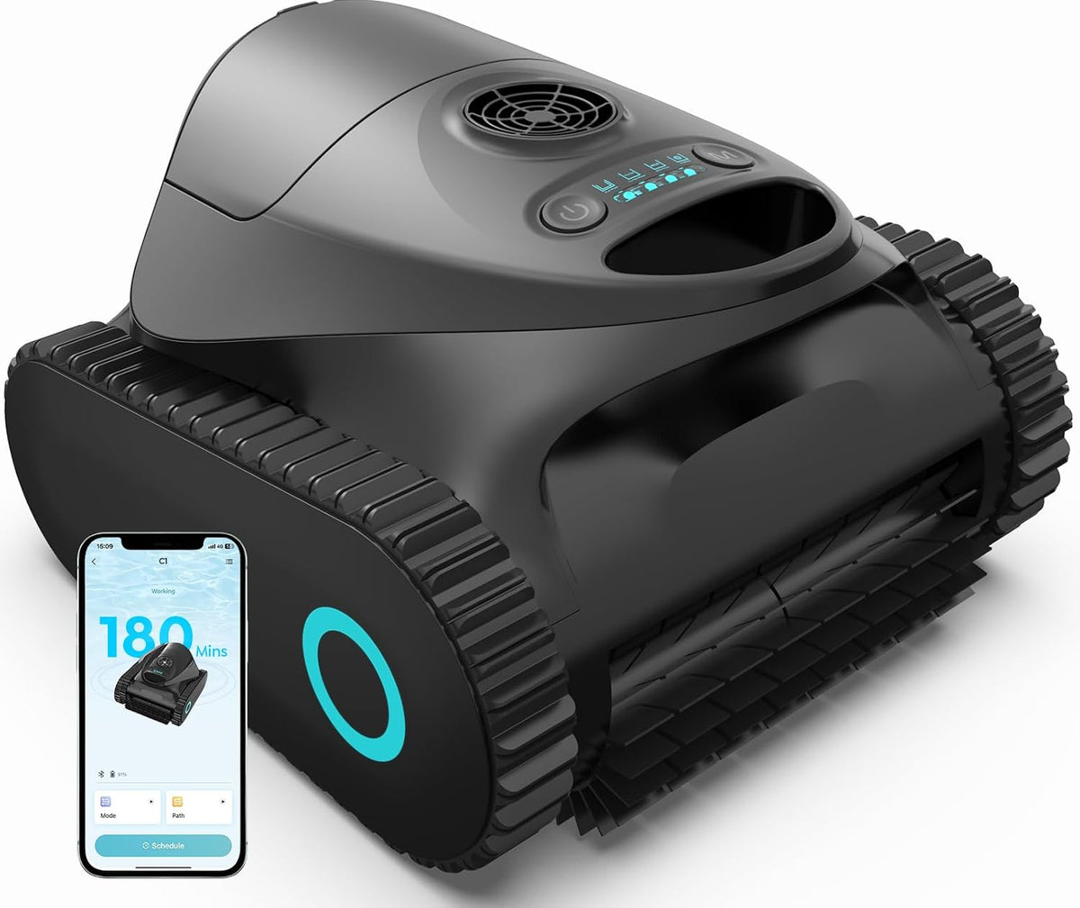 BRINBO Poolroboter, Schwarz, C1 Akku Boden und Wand, Wasserlinie, Doppelfilter, Tinten