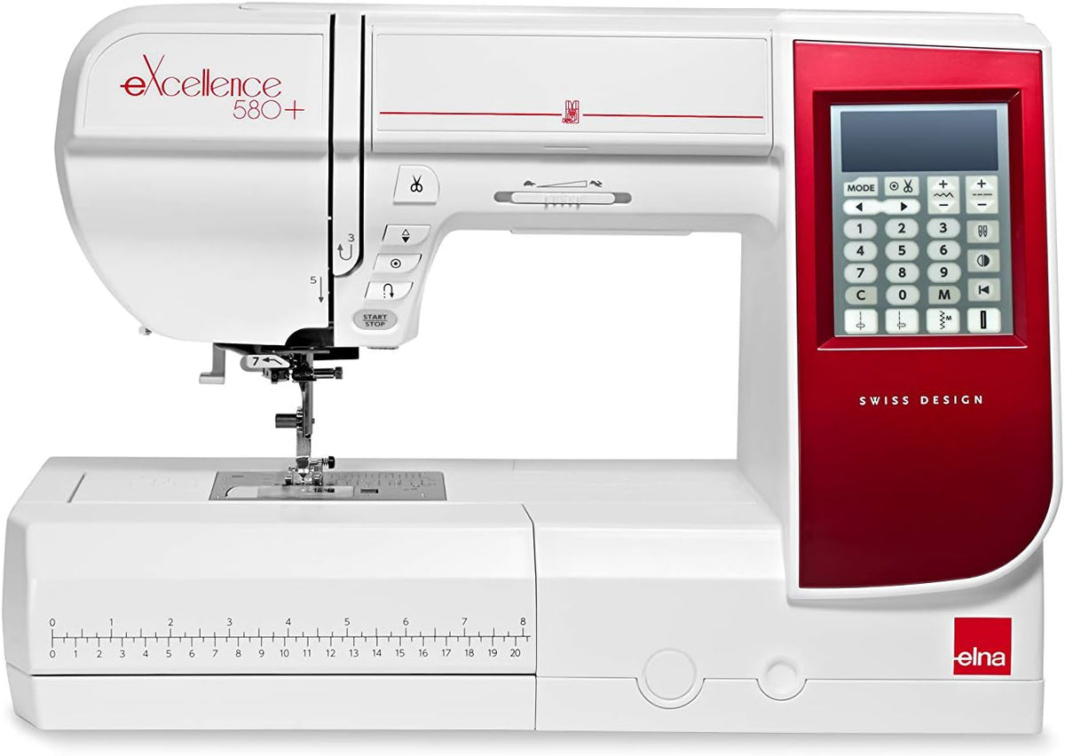 Elna Ersatzteile, Grau, EXELLENCE 580+ Nähmaschine, großer Nähbereich, komfortable Funktionen, Benutzerfreundlich