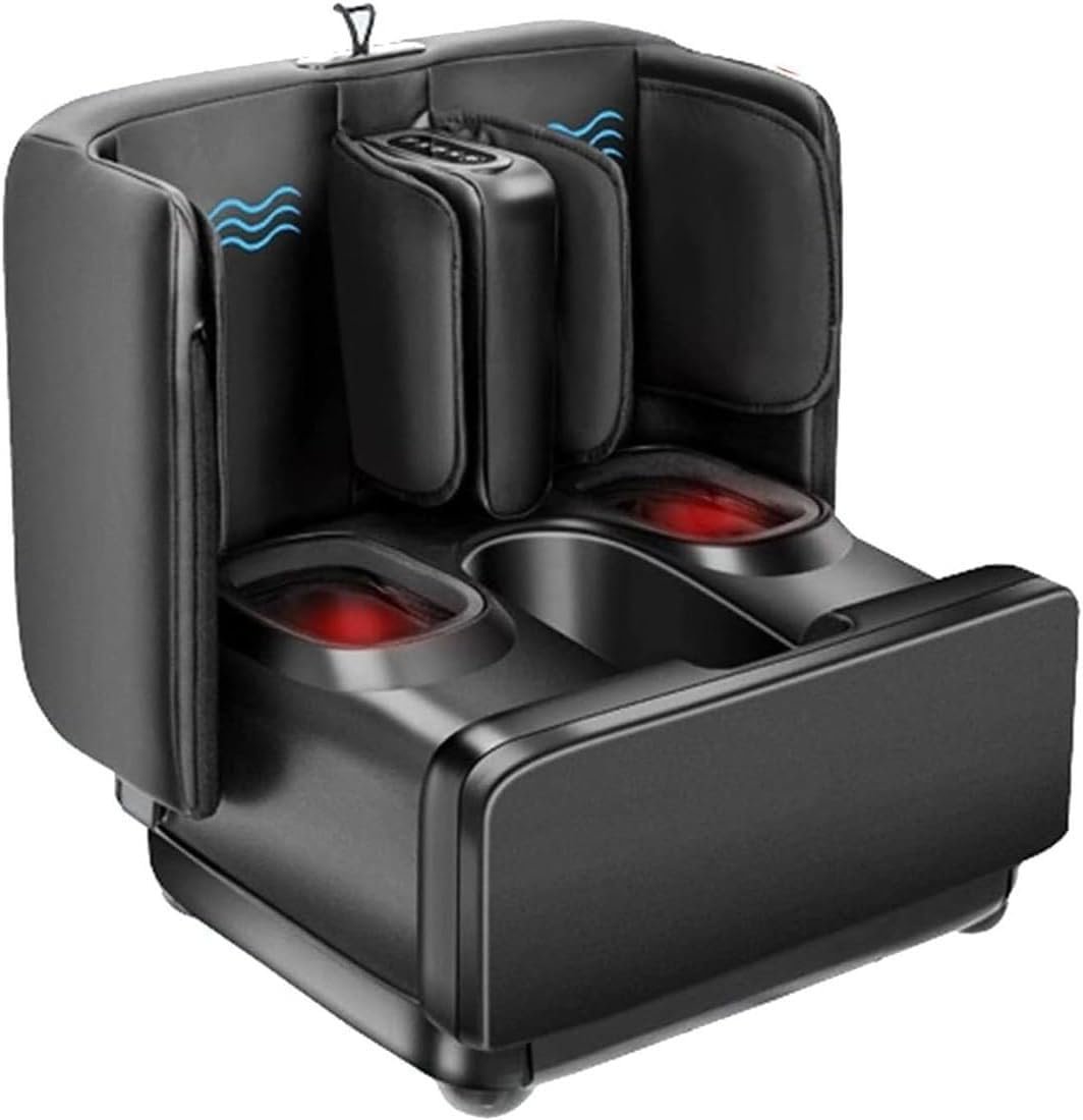 LSBHPPD Fußmassage, Schwarz, Fuß und Beinmassagegerät Faltbares Hockerdesign mit Wärme, Vibration, Kneten und Luftkompression