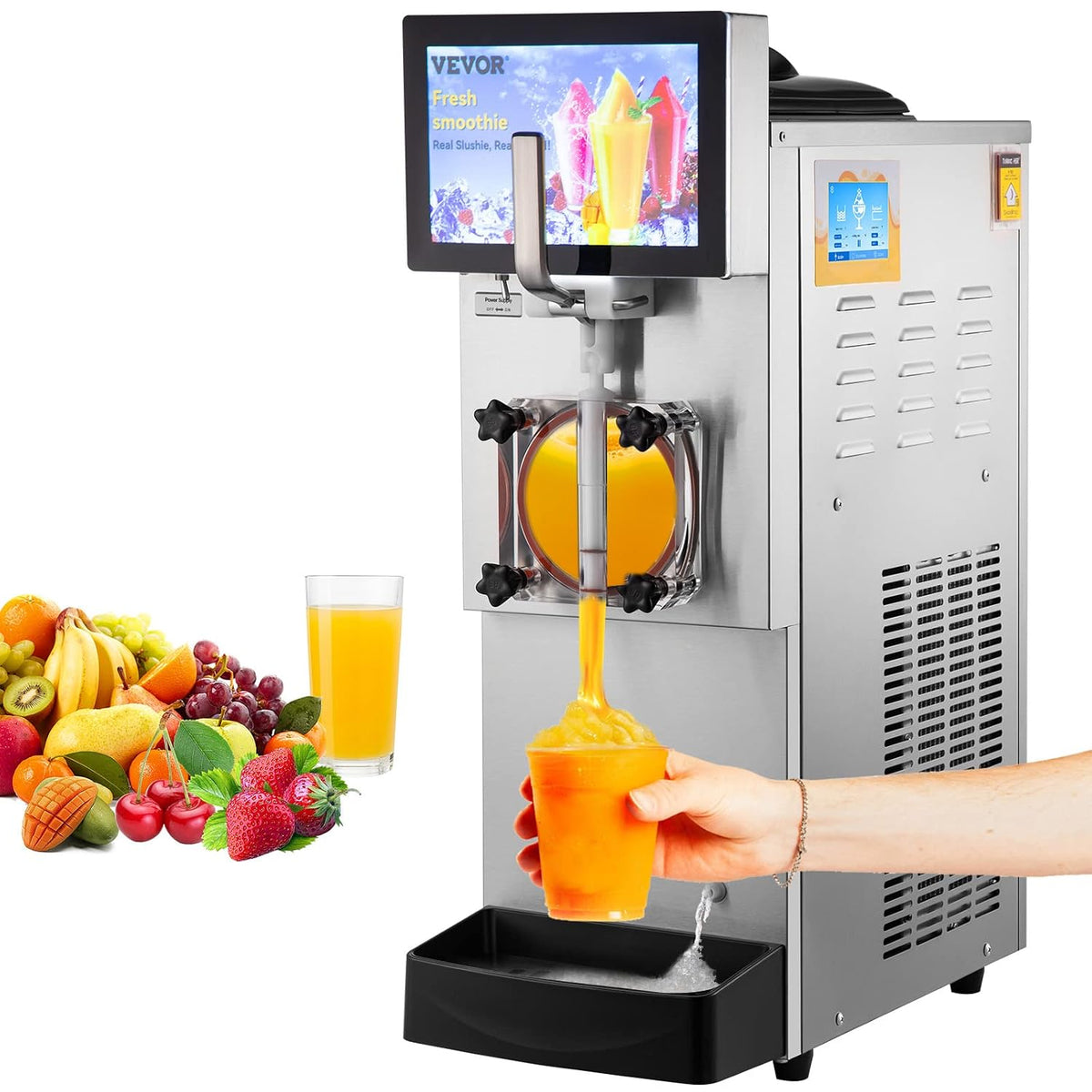 VEVOR Eismaschine, 1200 W, 860 mm, 54 kg, 23 L, Silber, 8 L Kommerzielle Slusheis Maschine, Slushgerät mit 17~ /Std. Slush Slushy Maschine