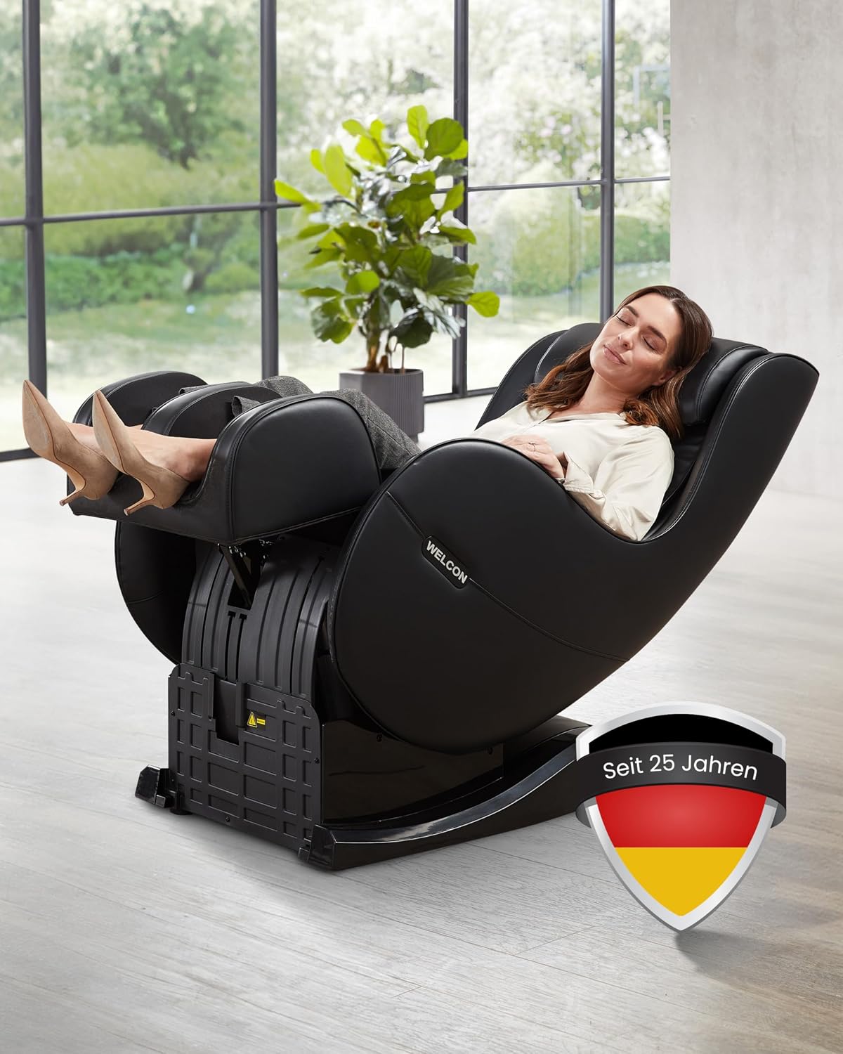 WELCON Relaxsessel, Schwarz, EASYRELAXX Massagesessel mit L-Shape, Knet- & Klopfmassage, Elektrischer Sessel mit 4D Massage