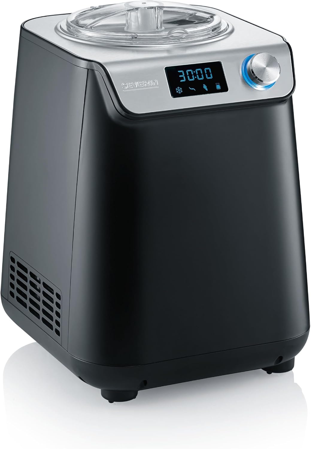 SEVERIN 7407 Eismaschine, ca. 1,2 l, ca. 135 W, 7407, Schwarz, Kompakt & Joghurtbereiter, platzsparende mit Kompressor im Slim-Design