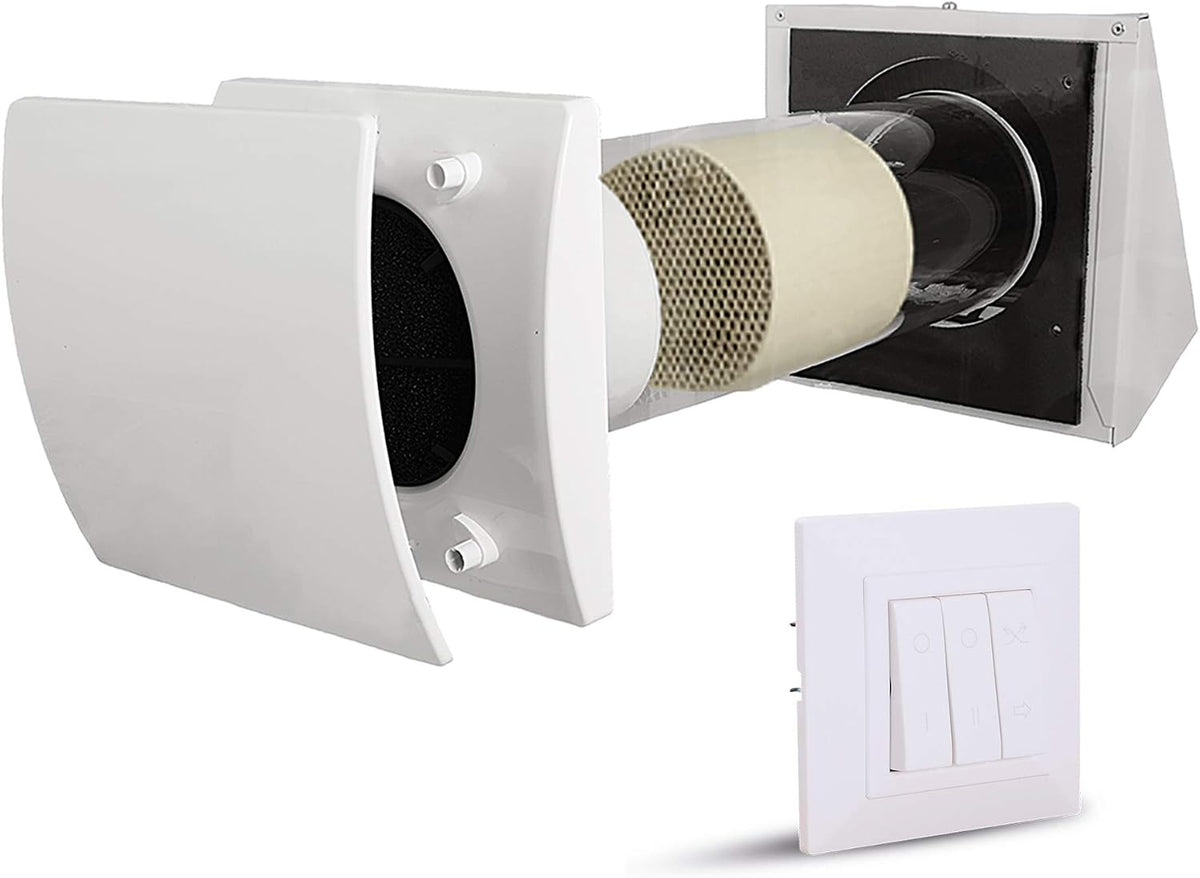 Alnor Ventilatoren, 150 mm, Schwarz, Dezentrale Wohnraumlüftung Ø inkl. Schalter bis zu 90%
