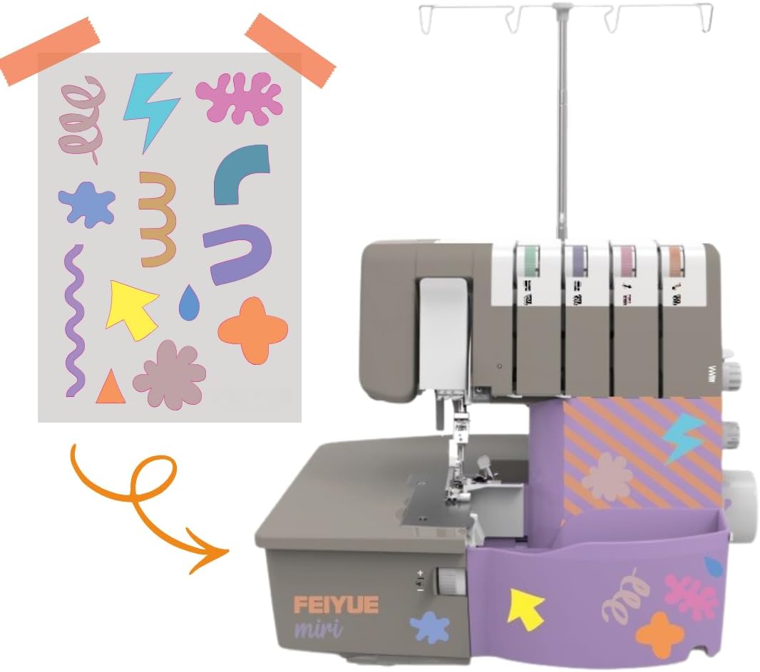 FEIYUE Overlock-Nähmaschinen, 10 kg, 100 W, Schwarz, miri Overlock, 16 Stiche, Luft-Einfädelung, Motor